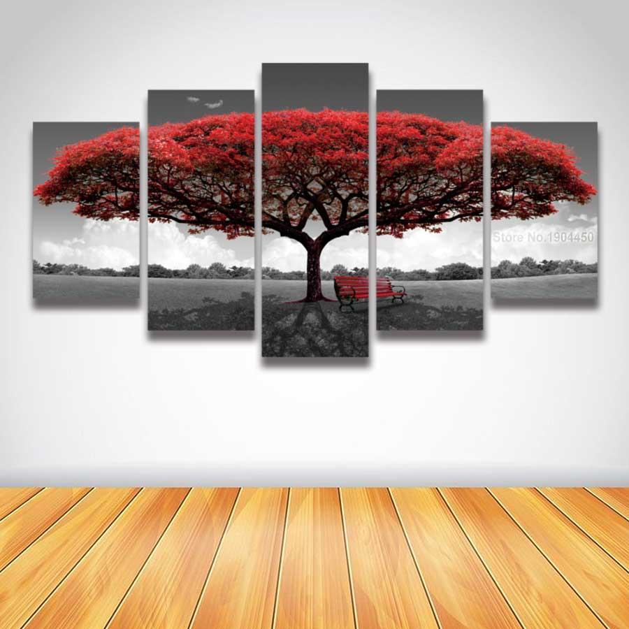 Blooming Red Tree-size2 W 100cm H 55cm-Not Framed-Red-Cool Tees & Things